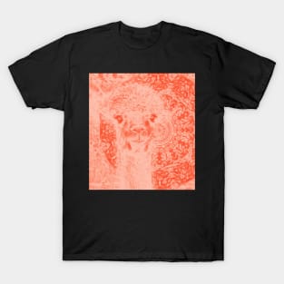 Ghostly alpaca and mandala in Fiesta Red T-Shirt